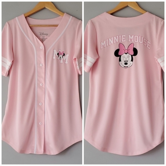 Disney Tops - Disney Pink Minnie Mouse Short Sleeve V-neck Jersey Womens Large